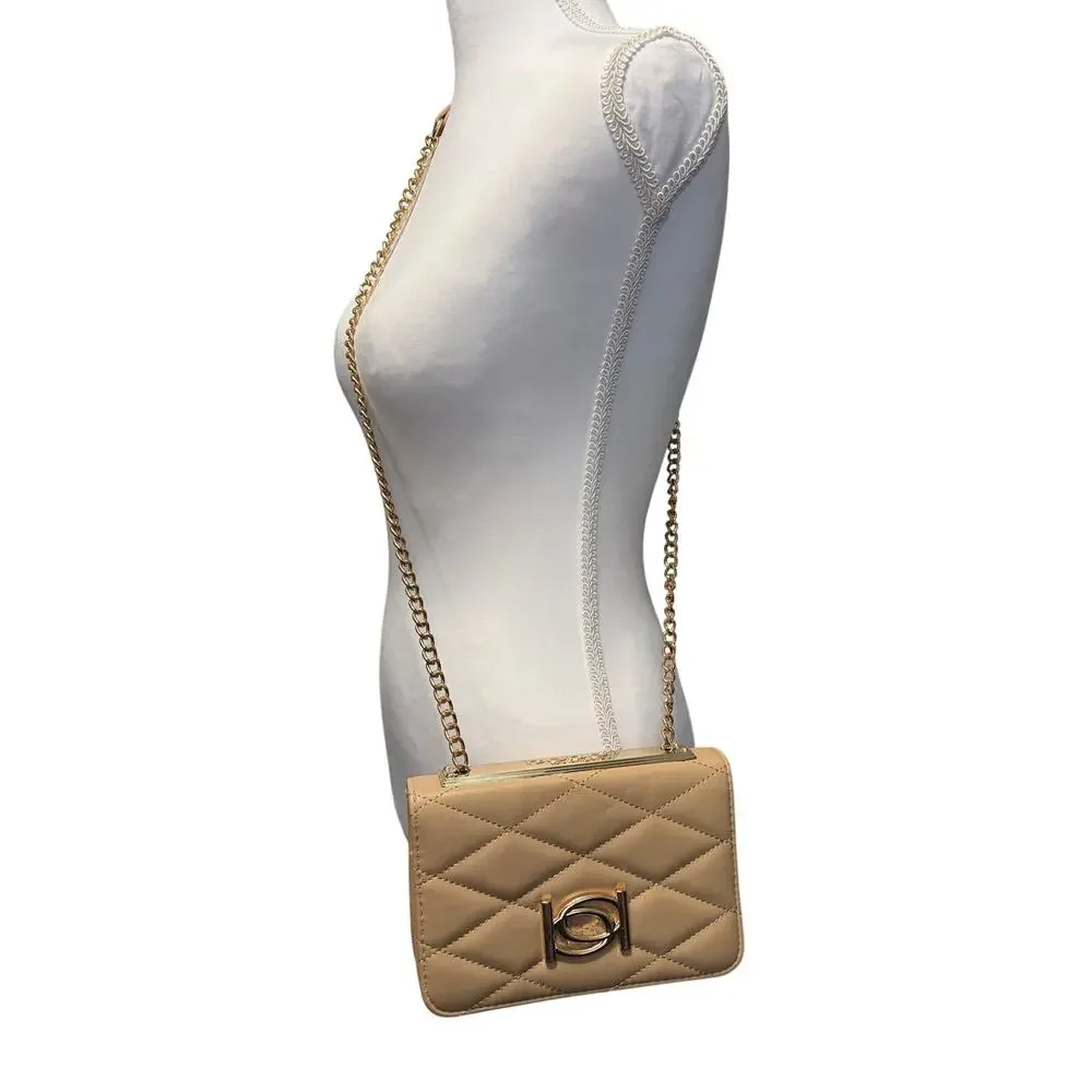 Y2K Bebe quilted nude Crossbody chain strap flap closure storage chic glamorous